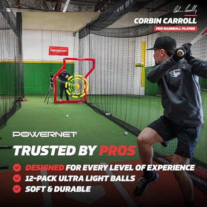 PowerNet Launch F-lite Softball & Baseball Pitching Machine, Dimpled Practice Balls, Bucket of Baseballs, Coaching Bucket Bundle for Pitching Machine, Baseball Training Equipment - style: F-Lite Softballs (12-Pack)