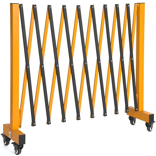 11.5FT Expandable Barricade Gate, Expandable Metal Barricade Gate Alloy Fence with Wheels, Retractable Crowd Control, for Industrial or Residential Use (Yellow, 11.5FT) - color: Yellow, size: 11.5FT