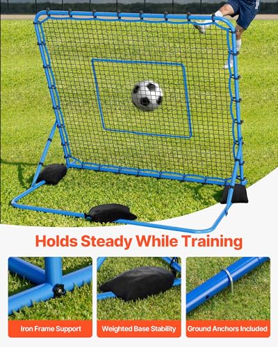 VEVOR Soccer Rebounder Net, Quick-Switch Angle Soccer Goal Rebounder for Control, Passing Practice, Heavy-Duty Iron Frame & PE Net, Easy Setup Ball Training Equipment for Teens&Adults - size: 7x6FT