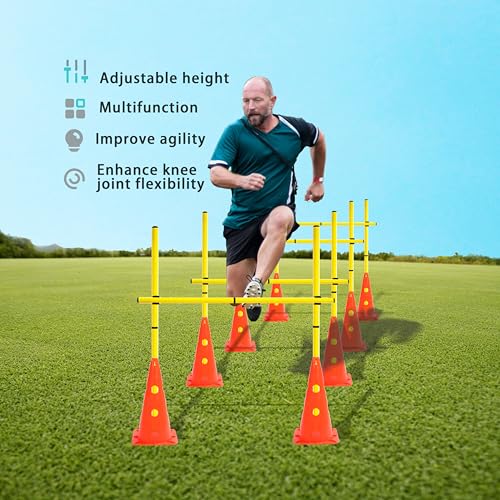 Agility Poles and Hurdles Set Detachable Speed Training Poles Set 8 Training Cones and 12 Agility Poles - color: Orange