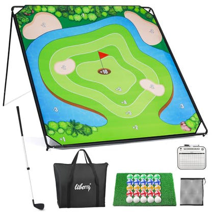 Liberry Golf Chipping Game with Large Chipping Mat, Upgraded Adjustable Golf Club, 25 Sticky Balls, Outdoor Indoor Sports Toy Gifts for Adults Kids, Family Yard Target Game - style: chipping mat with upgraded club