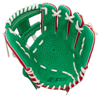 SSK Z5 Craftsman Infield Baseball Glove – 11.25” - 11.5” - 11.75” - 12” – Right & Left Hand Throw - color: Red/KellyGreen/White, size: 11.5" - Left Hand Throw