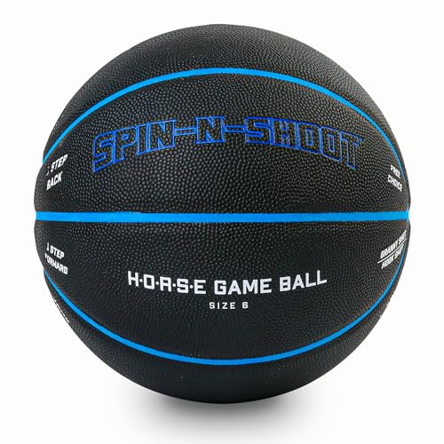 Spin-N-Shoot Basketball, Horse Game Ball with Gameplay Instructions, Indoor Outdoor Basketball for Women Boys and Girls, Official Size 6 (28.5''), Pump and Needle Included