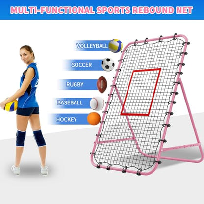 7x4 FT Volleyball Rebounder Net，Ultimate Training Equipment for Volleyball & Lacrosse，Enhanced Bouncing System for Volleying, Bumping, Spiking Drills，Multiple Adjustable Rebound Angles