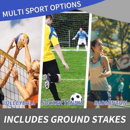 Badminton Net - Height Adjustable Portable Pickleball & Volleyball Net - 10 FT Wide Foldable Soccer Tennis Net with Poles for Kids Backyard Games Indoor Outdoor Use