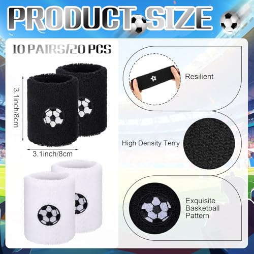 Daifunli 20 Pieces Sports Wristbands Wrist Sweatbands with Ball Pattern Design for Sports Party Birthday Party Favors - style: Soccer