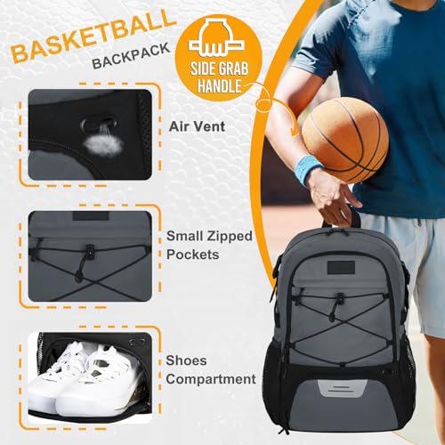 Goloni Soccer Backpack,Basketball Backpack with Ball Compartment & Shoe Compartment,Backpack for Basketball,Soccer - color: Dark Grey