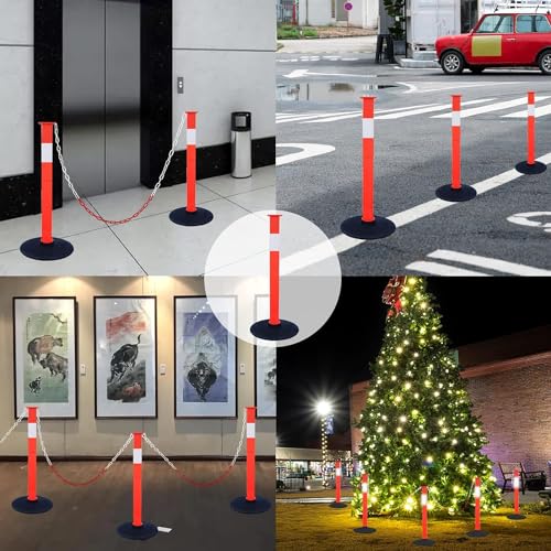 2 Pack Traffic Delineator Post Cones with Weighted Base, Adjustable Orange Safety Cones with Reflective Collars & Plastic Chains, Construction Parking Barrier Cones for Driving Practice Driveway Road