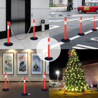 2 Pack Traffic Delineator Post Cones with Weighted Base, Adjustable Orange Safety Cones with Reflective Collars & Plastic Chains, Construction Parking Barrier Cones for Driving Practice Driveway Road