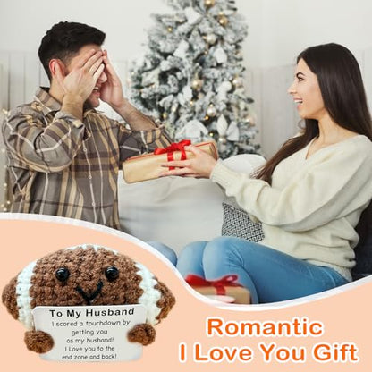 Mini Handmade Crochet Football Birthday Gift for Husband/Boyfriend/Fiance, Emotional Support Football Wedding for Husband, Romantic I Love You Gifts - color: Football3