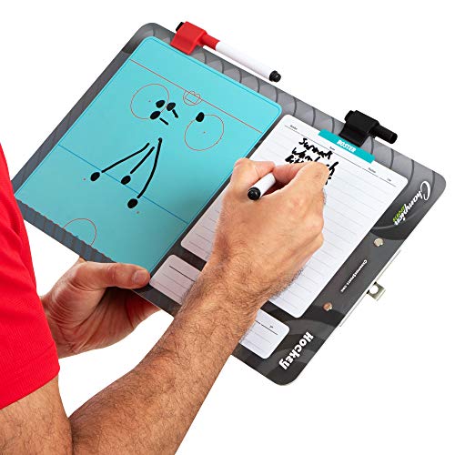 Champion Sports Large & XL Dry Erase Board For Coaching - Whiteboards for Strategizing, Techniques, Plays - 2-Sided Boards with Front Side Full Field - Backside Half Field and Lineup - color: Hockey, style: Standard Coaches Board
