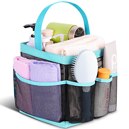EUDELE Mesh Shower Caddy Portable for College Dorm Room Essentials,Shower Caddy Dorm with 8-Pocket Large Capacity for Beach,Swimming,Gym,Travel essentials - color: Black-Light Blue
