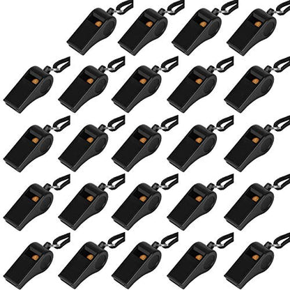 Fya Plastic Whistle with Lanyard, Loud Clear Black Whistles Bulk Great for Coaches, Referees, and Officials - color: 24PCS