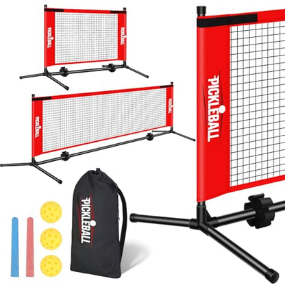 Portable Mini Pickleball Net with 2 Nets, 5ft & 10ft Small Pickleball Net for Indoor and Outdoor Training with Heavy Duty Structure, Durable Net, Carry Bag and Chalks