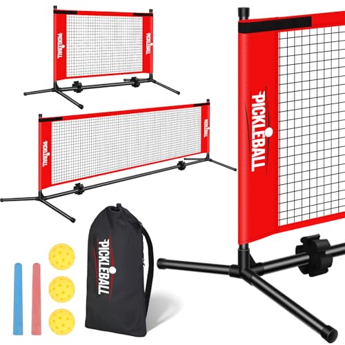 Portable Mini Pickleball Net with 2 Nets, 5ft & 10ft Small Pickleball Net for Indoor and Outdoor Training with Heavy Duty Structure, Durable Net, Carry Bag and Chalks