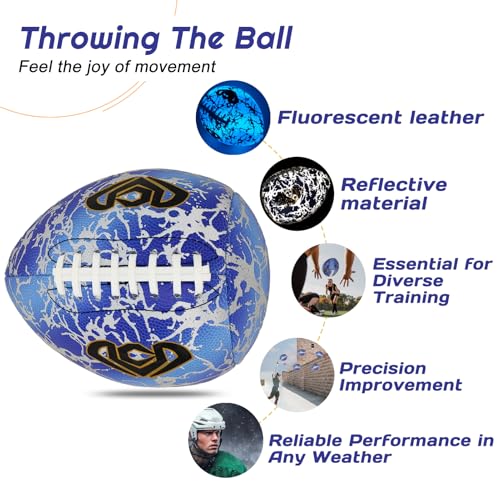 Glow in The Dark Football, Holographic Blue Glowing Leather Football Ball for Men Women Training