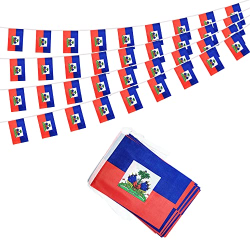 50 Feet Haiti Banner Flag String, Haitians Mini Flag Small Banner, for Party, Shops and Bars Decorations, Outdoor Decorations, 38 Flags - color: Haiti