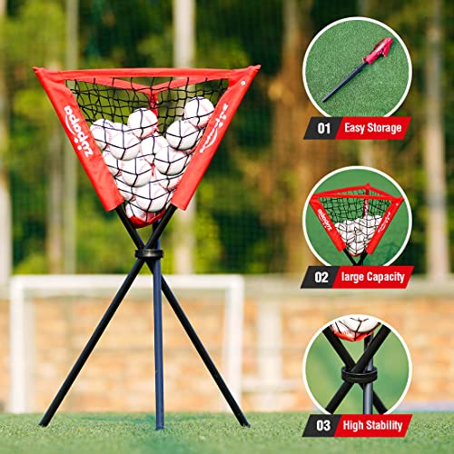 Zupapa Baseball Softball Practice Combo - 7 X 7 Feet Net Tee Caddy 12 Pack Baseballs Set, Upgraded Vivid Strike Zone, Baseball Backstop Practice Net for Hitting Pitching Batting Catching - color: Red