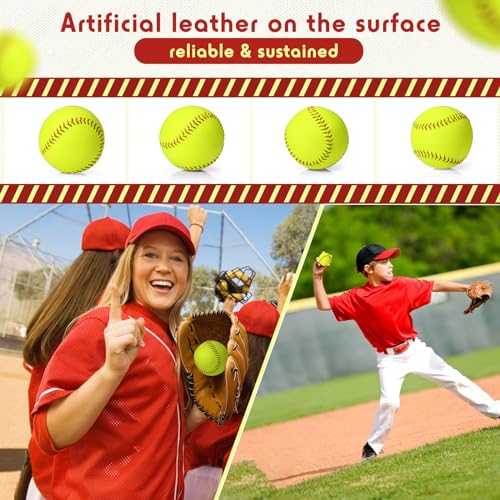 20 Pack Sports Practice Softball with Mesh Bag, Official Size and Weight Slowpitch Softball, Unmarked Leather Covered Fastpitch Ball Training Ball for Training