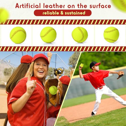 20 Pack Sports Practice Softball with Mesh Bag, Official Size and Weight Slowpitch Softball, Unmarked Leather Covered Fastpitch Ball Training Ball for Training