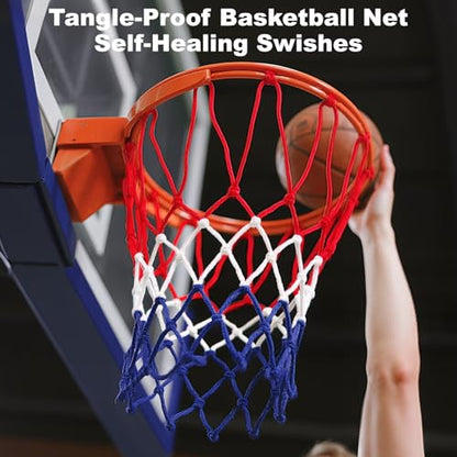 Basketball Net Heavy Duty 7.16oz Professional Grade, All Weather Anti Whip Basketball Net Replacement for Outdoor Indoor Standard Hoop, 12 Loops Reinforced (Red White Blue)
