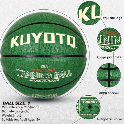 KUYOTQ 3lbs/2.2lbs Weighted Heavy Basketball 29.5/28.5" Training Size 7/6 Outdoor Basketball Equipment for Improving Ball Handling Dribbling Passing and Rebounding Skill(deflated)