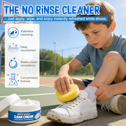 2PCS White Shoe Cleaning Cream, Multipurpose No-Wash Solid Paste with Sponge,Multipurpose White Shoes Clean Cream, Shoes Cleaner for Leather Sneakers Soles