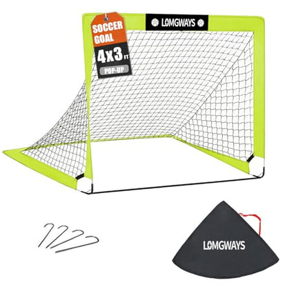 LOMGWAYS Soccer Goal – Foldable Frame Net for Kids + Youth – Indoor + Outdoor Soccer Goal with Carry Bag – Easy Set up – Multiple Sizes for Practice & Games - size: 4x3FT