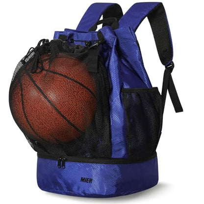 MIER Drawstring Basketball Backpack Soccer Bag with Shoe Compartment & Mesh Pocket Sports Gym String Backpack for Women Men, Lightweight - color: Blue
