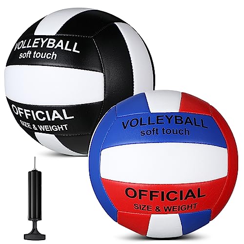 Lenwen 2 Pack Beach Volleyball Official Size 5 for Indoor Outdoor, Waterproof Soft Volleyball with Pump for Adult Beginner Beach Game Gym - color: Blue, Red, Black, White