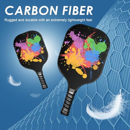 Pickle Ball Set Pickleball Paddles Set of 2 Carbon Fiber Pickleball Paddle Includes 4 Balls, 2 Ball Pickers, 1 Ball Bag Best Gifts for Junior and Professional Pickleball Equipment - color: Colorful