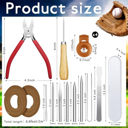 Fabbay 16 Pcs Baseball Glove Lace Kit Glove Relacing Kit 2 Pcs 78.74 Inch Leather Laces 4 Pcs Glove Lace Locks 7 Pcs Lacing Needle Leather Cutter Scratch Awl Tool for Baseball Repair - color: Brown