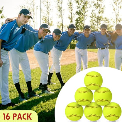 16 Pack Sports Practice Softball with Mesh Bag, Official Size and Weight Slowpitch Softball, Unmarked Leather Covered Youth Fastpitch Ball Training Ball for Training - size: 11 Inch