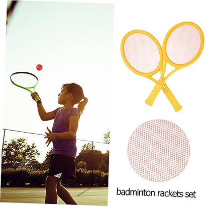 Mikinona 2Pcs Parent Outdoor Sports Tennis Racket Set Large Racket with Tennis Balls and Badminton Rackets for Durable Material for Family Fun