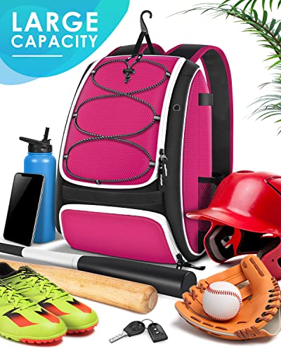 BROTOU Baseball Bag, Softball Bag for Baseballgear & T-Ball Bat, Baseball Backpack with Shoes Compartment for Men/Women - color: Pink