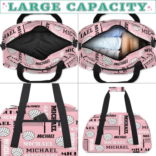 Custom Volleyball Gym Bag Duffel Bag for Women Men, Personalized Name Sport Bag Overnight Bags Customized Travel Weekender Bag, Pinks - color: Pinks