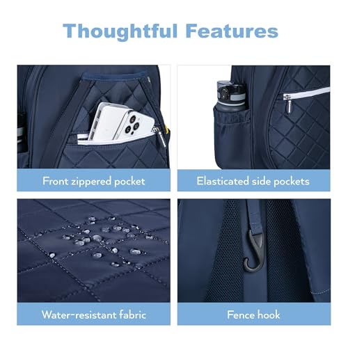 KAVIGOR Pickleball Bag, Quilted Pickleball Backpack with Shoe Compartment & Waterproof Pocket, Pickle Ball Paddle Bag Fits 2 to 4 Paddles for Women and Men - color: Blue