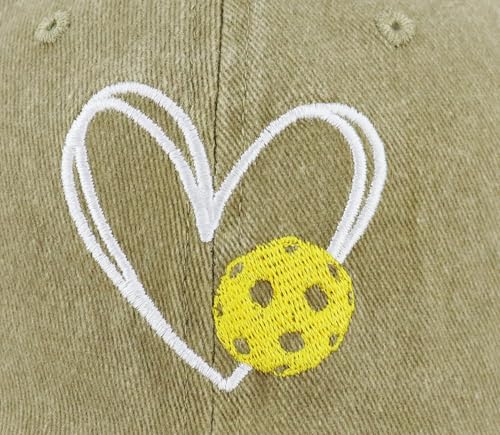 Pickleball Baseball Cap for Men Women, Funny Adjustable Embroidered Cotton Outdoor Sport Pickle Ball Heart Hat - color: Nature