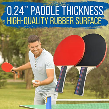 SereneLife Portable Table Tennis Set - Indoor, Outdoor and Tabletop Sports Game Accessories with Retractable Net with Adjustable Clamps, Paddles, Balls, and Carrying Bag, 2 Players