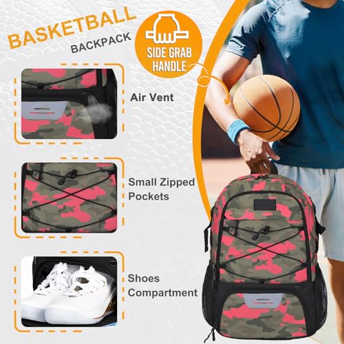 Goloni Soccer Backpack,Basketball Backpack with Ball Compartment & Shoe Compartment,Backpack for Basketball,Soccer - color: Red Green Camouflage