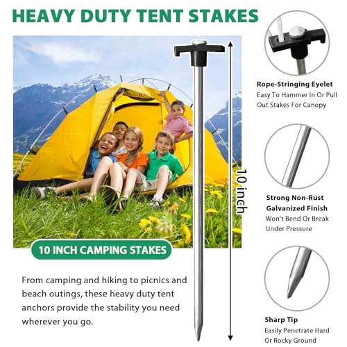 Eurmax USA 10-Pack Secure Protection Galvanized Tent Stakes,Rust-Proof Steel Canopy Anchors for High Winds,Heavy Duty Commercial Ground Pegs for Camping,Pop Up Tents&Gazebos - Includes 4x10ft Ropes - color: Black, style: Stakes 10-pack