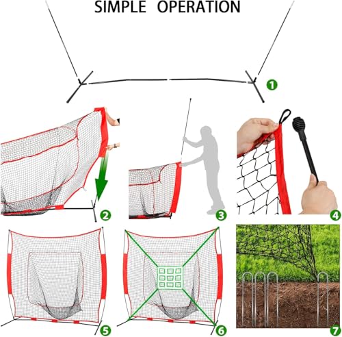 7x7ft Baseball Softball Practice Net, Portable Baseball Training Net w/Carrying Bag, Strike Zone Target for Batting Catching Pitching Hitting, for All Skill Levels - style: Baseball Net with Pro Strike Zone