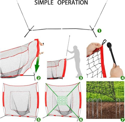 7x7ft Baseball Softball Practice Net, Portable Baseball Training Net w/Carrying Bag, Strike Zone Target for Batting Catching Pitching Hitting, for All Skill Levels - style: Baseball Net with Pro Strike Zone