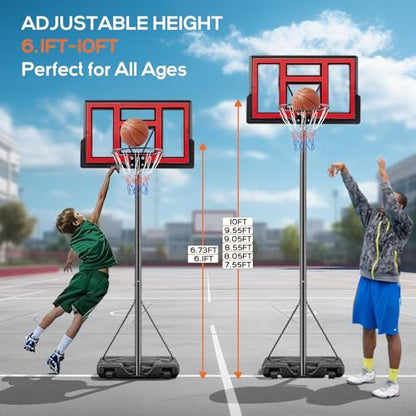 Portable Basketball Hoop Outdoor, Adjustable Basketball Hoops Goal System Shatterproof Backboard, Shock Absorbent Rim, Fillable Base for Swimming Pool/Backyard/Driveway - style: Red 6.1-10FT