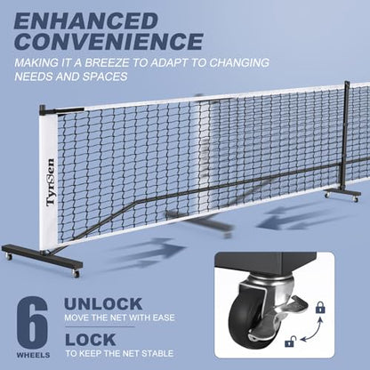 Portable Pickleball Net System on Wheels, 22FT Strong PE Net, Metal Frame, 1 Carry Bag, Driveway & Backyard