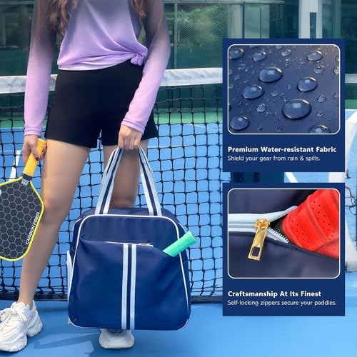 Pickleball Bag for Women Men, Large Pickleball Backpack with Shoe Compartment, Pickle Ball Bag with Paddle Cover Pocket Holds 2 Paddles - color: Navy Blue