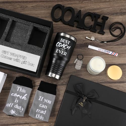 SiliFine 8 Pcs Coach Gifts for Men, 30 Oz Coach Ever Tumbler Gift Coaches Appreciation Thank You Coaches Gifts for Football, Soccer, Softball, Basketball, Gymnastics Cheer Trainer Gift Box(Black)