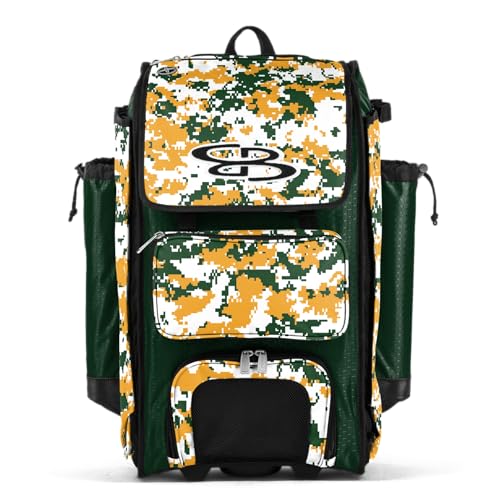 Boombah Catchers Superpack Hybrid Rolling Digital Camo Bat Bag - Multiple Colors - Wheeled & Backpack Version - color: Dark Green/Gold