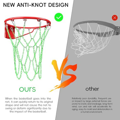 Basketball Net Heavy Duty Replacement,Carbon Steel Chain Basketball net, Anti-Rust Use Indoor Outdoor Standard 12 Loops Hoop - color: Green