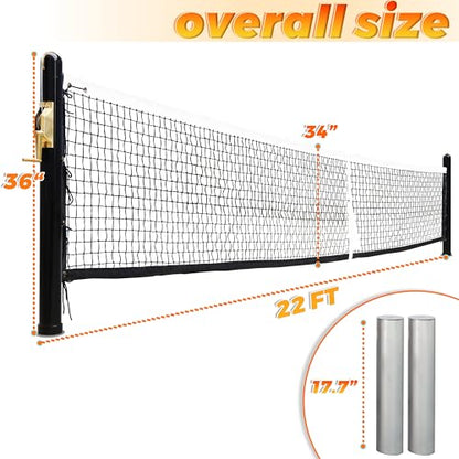 Seliyoo Permanent In-Ground Pickleball Net System,Heavy-Duty Steel Posts, Rust-Proof Coating, USAPA Regulation Size, 22FT Tournament Net with Brass Winder & Galvanized Sleeves,Outdoor Indoor Courts